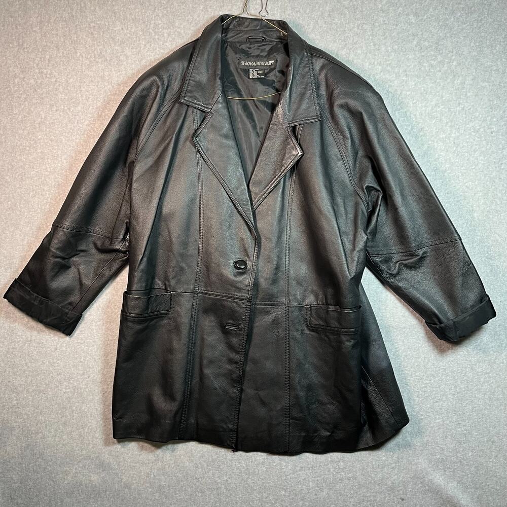 Vintage Savannah Black Leather Blazer Jacket Women’s Size 1X Nylon Lined